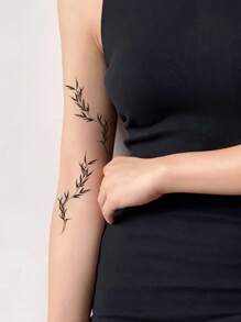 1張葉子圖案紋身貼紙 - 黑色 - 查看 1