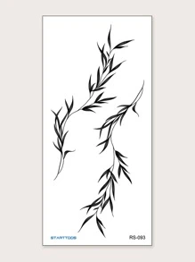 1張葉子圖案紋身貼紙 - 黑色 - 查看 2
