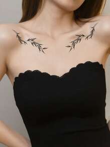 1張葉子圖案紋身貼紙 - 黑色 - 查看 3