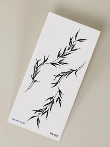 1張葉子圖案紋身貼紙 - 黑色 - 查看 5