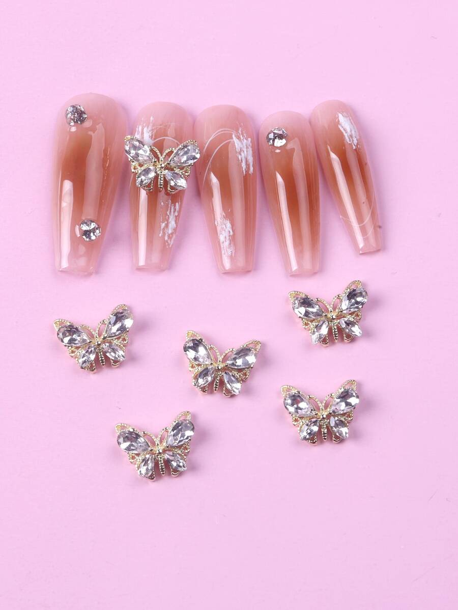 TSZS 6 piezas 3d con diamante de imitación con diseño de mariposa Decoración de uñas - transparente - Ver 1