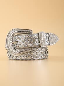 水鑽裝飾皮帶 - 銀色 - 查看 5
