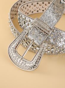 水鑽裝飾皮帶 - 銀色 - 查看 6