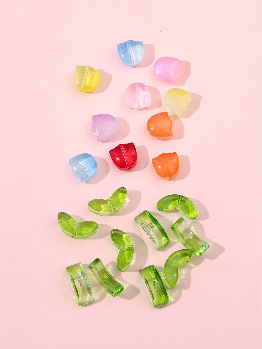 10 piezas cuentas de vidrio para bricolaje con diseño de hoja y flor de color aleatorio - Multicolor - Ver 1