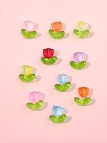 10 piezas cuentas de vidrio para bricolaje con diseño de hoja y flor de color aleatorio - Multicolor - Ver 2