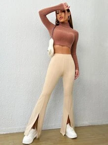 SHEIN EZwear High Neck Crop Tee - Brown - View 4