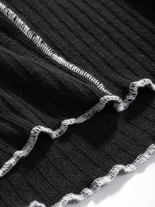 DAZY Top-stitching Ribbed Knit Crop Tee - Black - View 8
