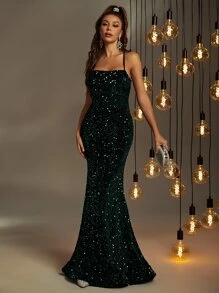 Faeriesty Elegant Lace Up Backless Sequin Prom Dress