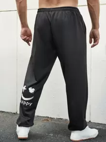 Manfinity Men Cartoon & Letter Graphic Joggers - Black - View 3