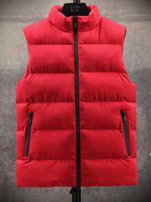 Manfinity Homme Men Plus Zip Up Puffer Vest Coat - Red - View 1