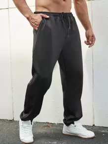 Manfinity Men Cartoon & Letter Graphic Joggers - Black - View 2