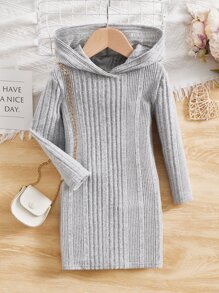 SHEIN Leap Crew 少女用肋織連帽連衣裙