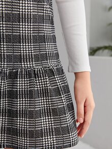SHEIN Teen Girls Plaid Ruffle Hem Cami Dress & Tee - Black and White - View 5