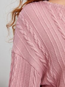 SHEIN Teen Girls Drop Shoulder Cable Knit Crop Top & Trousers - Dusty Pink - View 6