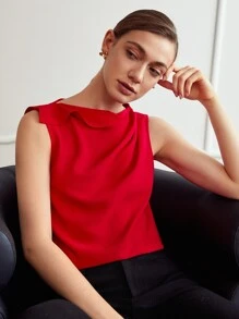 MOTF PREMIUM RUFFLE TRIM STRAIGHT TOP - Red - View 4