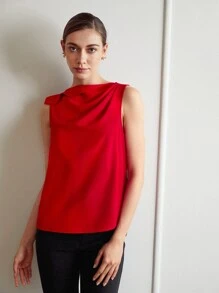 MOTF PREMIUM RUFFLE TRIM STRAIGHT TOP - Red - View 6