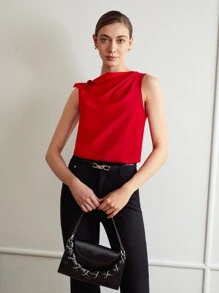 MOTF PREMIUM RUFFLE TRIM STRAIGHT TOP - Red - View 9