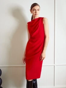 MOTF PREMIUM 垂墜緊身連衣裙 - 紅色 - 查看 6