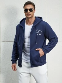 Manfinity Men Plus Cloud Print Zip Up Drawstring Thermal Lined Hoodie - Navy Blue - View 6