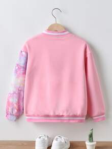 Chicas Cazadora de universidad con estampado de unicornio de hombros caídos sin camiseta - Rosa - Ver 2