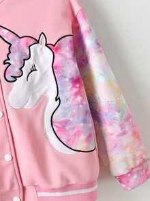 Chicas Cazadora de universidad con estampado de unicornio de hombros caídos sin camiseta - Rosa - Ver 3