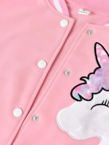 Chicas Cazadora de universidad con estampado de unicornio de hombros caídos sin camiseta - Rosa - Ver 4