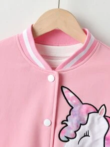 Chicas Cazadora de universidad con estampado de unicornio de hombros caídos sin camiseta - Rosa - Ver 6