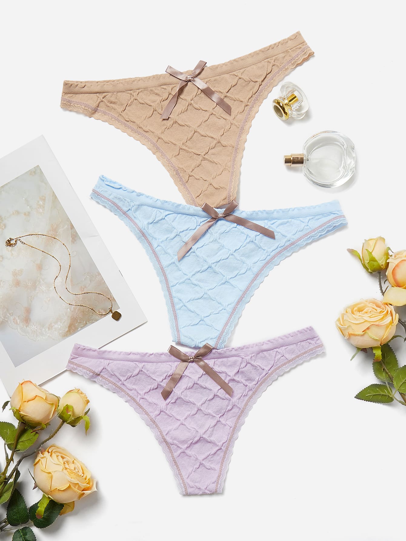 3入組蝴蝶結裝飾內褲套裝 - 彩色 - 查看 1