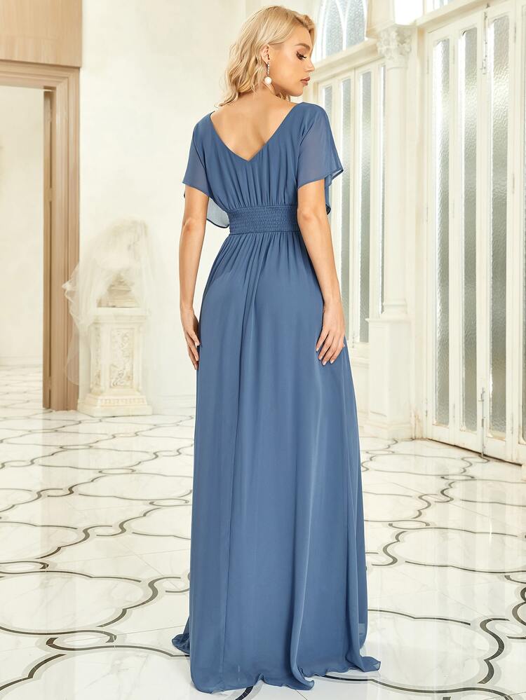 Elegant Batwing Sleeve Mesh Insert Prom Dress, Dusty Blue Bridesmaid Dress  Formal Dress | SHEIN USA