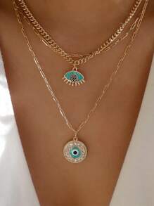 水鑽裝飾眼睛墜飾多層次項鍊
