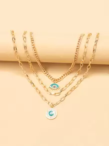 水鑽裝飾眼睛墜飾多層次項鍊