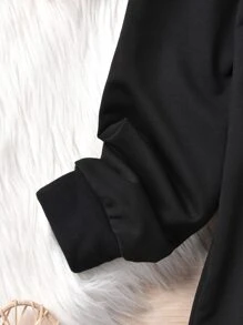 Tween Girl Letter Graphic Kangaroo Pocket Hoodie - Black - View 4