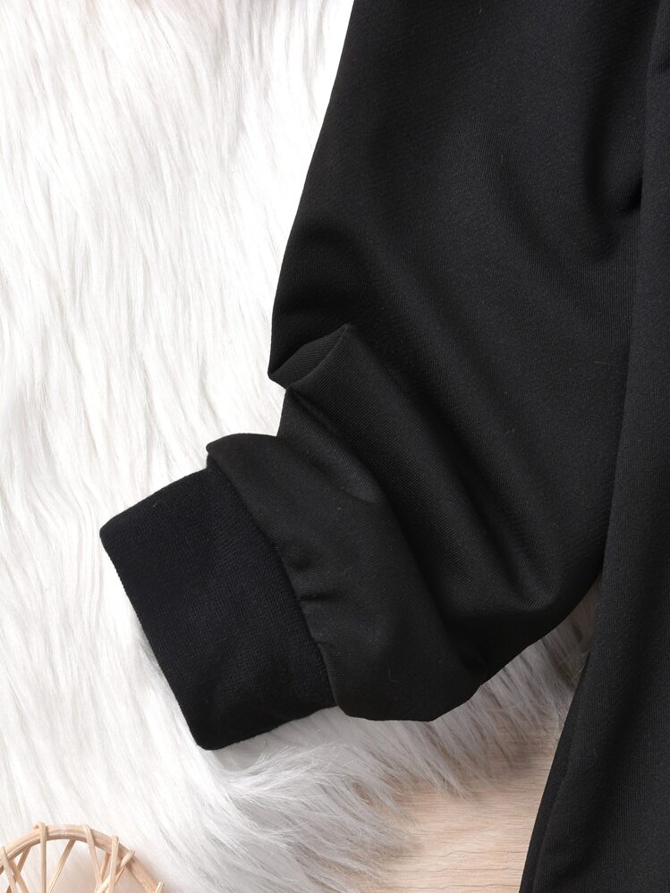 Tween Girl Letter Graphic Kangaroo Pocket Hoodie - Black - View 4