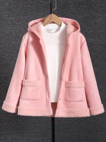 女孩雙口袋毛絨內襯連帽外套