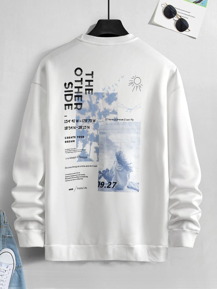 Manfinity Men Slogan Graphic Drop Shoulder Sweatshirt - White - View 1