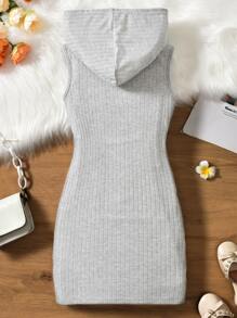 SHEIN Đầm Gái Gân đan màu trơn Giải trí - Xám - Xem 2