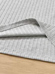 SHEIN Đầm Gái Gân đan màu trơn Giải trí - Xám - Xem 3