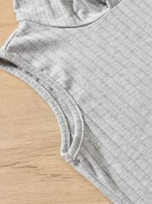 SHEIN Đầm Gái Gân đan màu trơn Giải trí - Xám - Xem 5