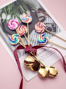 4 Stück wiederverwendbare Edelstahl Löffel, kreatives Lutscher-Design, abwaschbare Esslöffel, Küche, Weihnachtsgeschenk, Schulmaterial