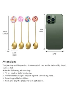 4 Stück wiederverwendbare Edelstahl Löffel, kreatives Lutscher-Design, abwaschbare Esslöffel, Küche, Weihnachtsgeschenk, Schulmaterial