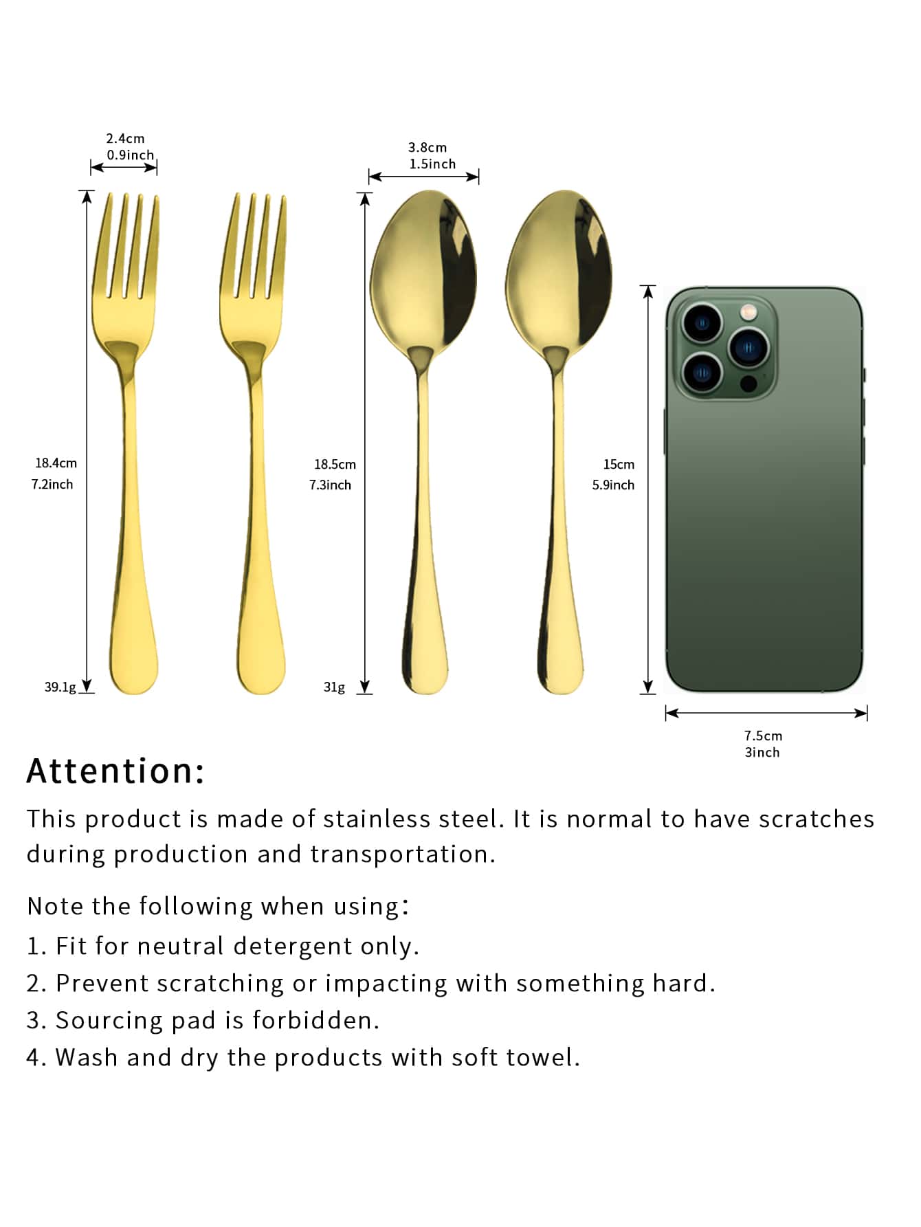 4pcs/Set Stainless Steel Spoon & Fork, Minimalist Golden Dining Set For Kitchen, Kitchen, Christmas Gift,School Supplies