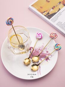 4 Stück wiederverwendbare Edelstahl Löffel, kreatives Lutscher-Design, abwaschbare Esslöffel, Küche, Weihnachtsgeschenk, Schulmaterial