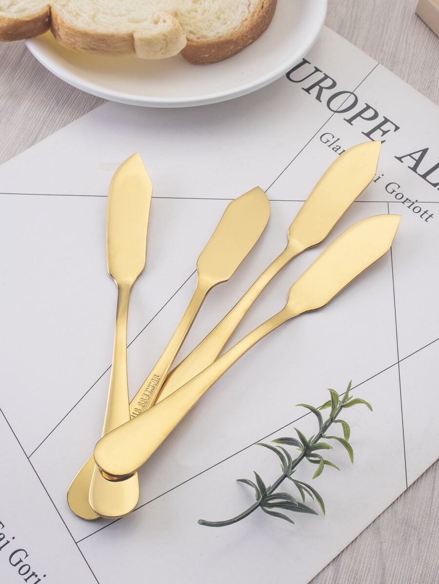 4pcs/set Stainless Steel Butter Knife, Minimalist Stainless Steel Golden Icing Knife For Dinner Table