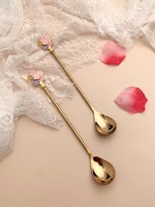 2pcs Flower Detail Spoon,Kitchen,Christmas Gift,School Supplies