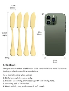4pcs/set Stainless Steel Butter Knife, Minimalist Stainless Steel Golden Icing Knife For Dinner Table