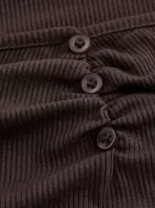 SHEIN MOD 雞心領口胸部褶皺荷葉袖短款T恤 - 巧克力棕 - 查看 4