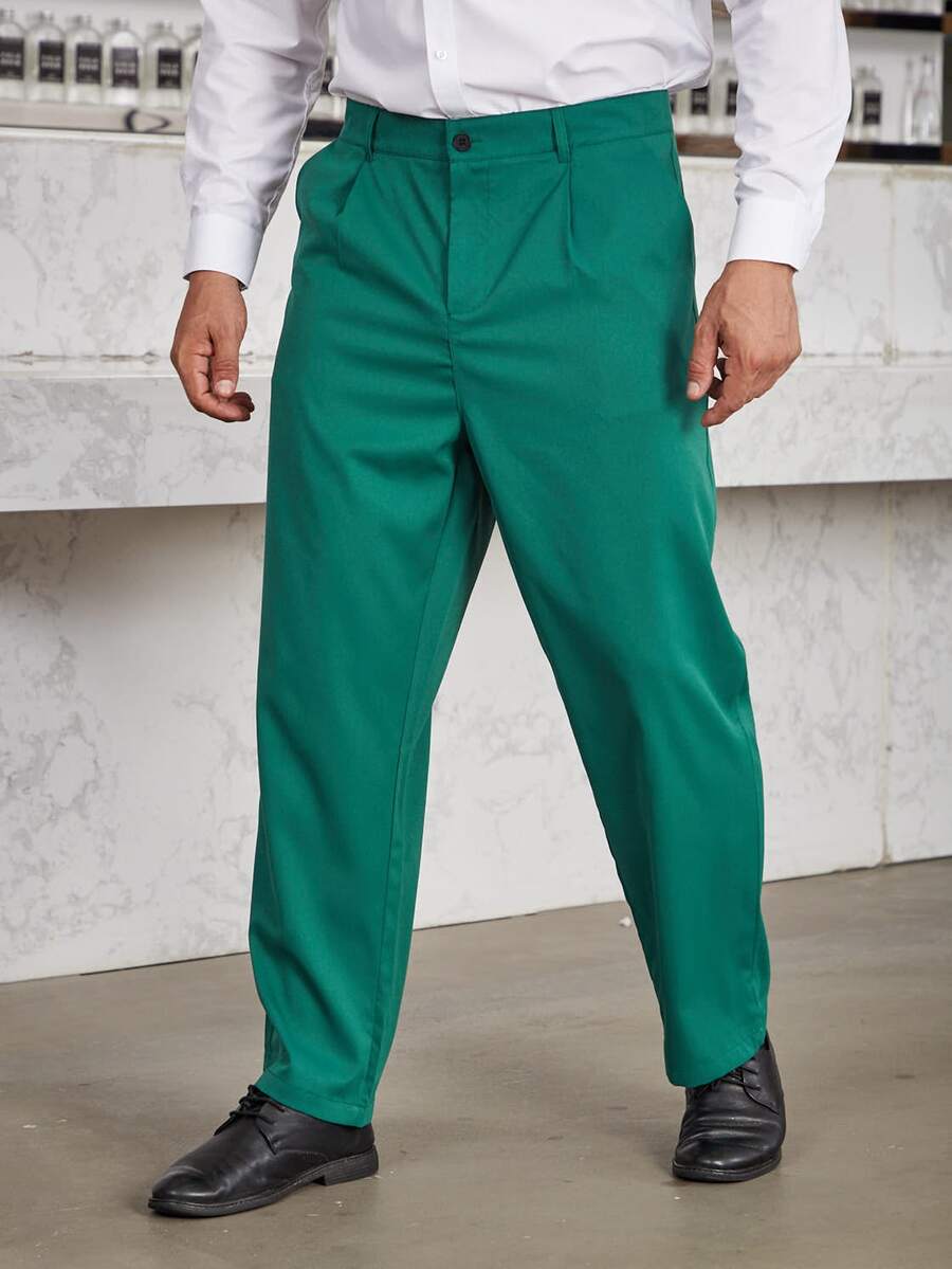 Manfinity Men Fold Pleated Slant Pocket Suit Trousers - Green - View 1