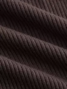 SHEIN MOD 雞心領口胸部褶皺荷葉袖短款T恤 - 巧克力棕 - 查看 3