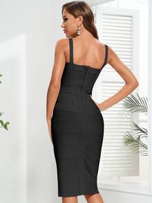 Solid Zip Back Bandage Dress - Black - View 2