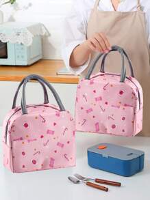 1pc Candy Print Lunch Bag - Pink - View 1